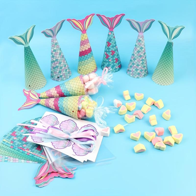 12pcs Mermaid Party Favors Candy Bags with Shell Stickers
