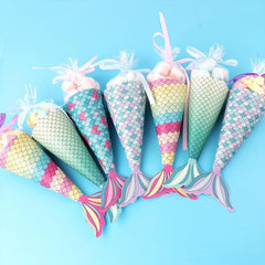 12pcs Mermaid Party Favors Candy Bags with Shell Stickers