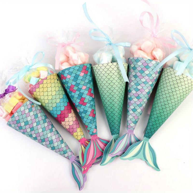 12pcs Mermaid Party Favors Candy Bags with Shell Stickers