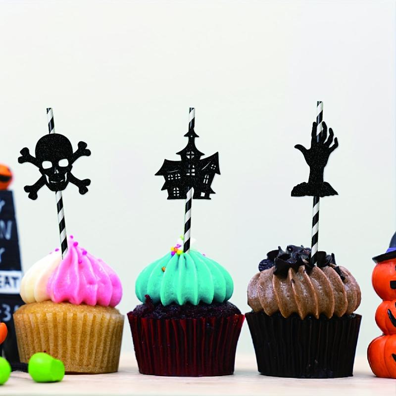 9pcs Halloween Party Decorative Straw Inserts Ghost Skeleton Bat Straw
