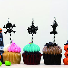 9pcs Halloween Party Decorative Straw Inserts Ghost Skeleton Bat Straw