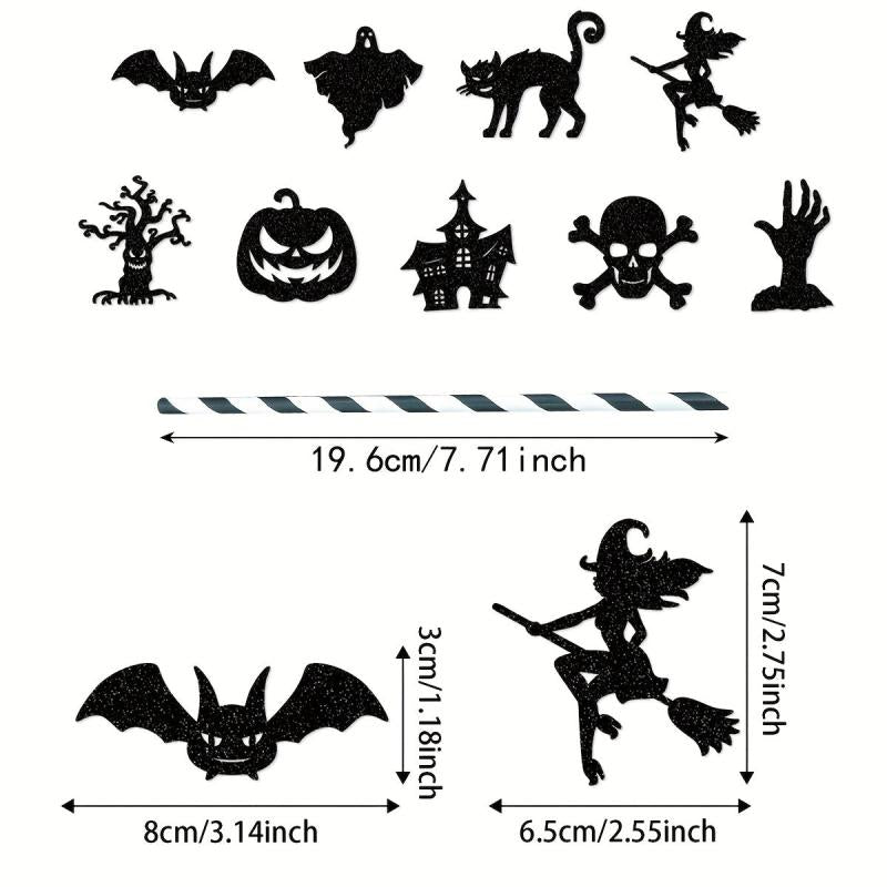 9pcs Halloween Party Decorative Straw Inserts Ghost Skeleton Bat Straw