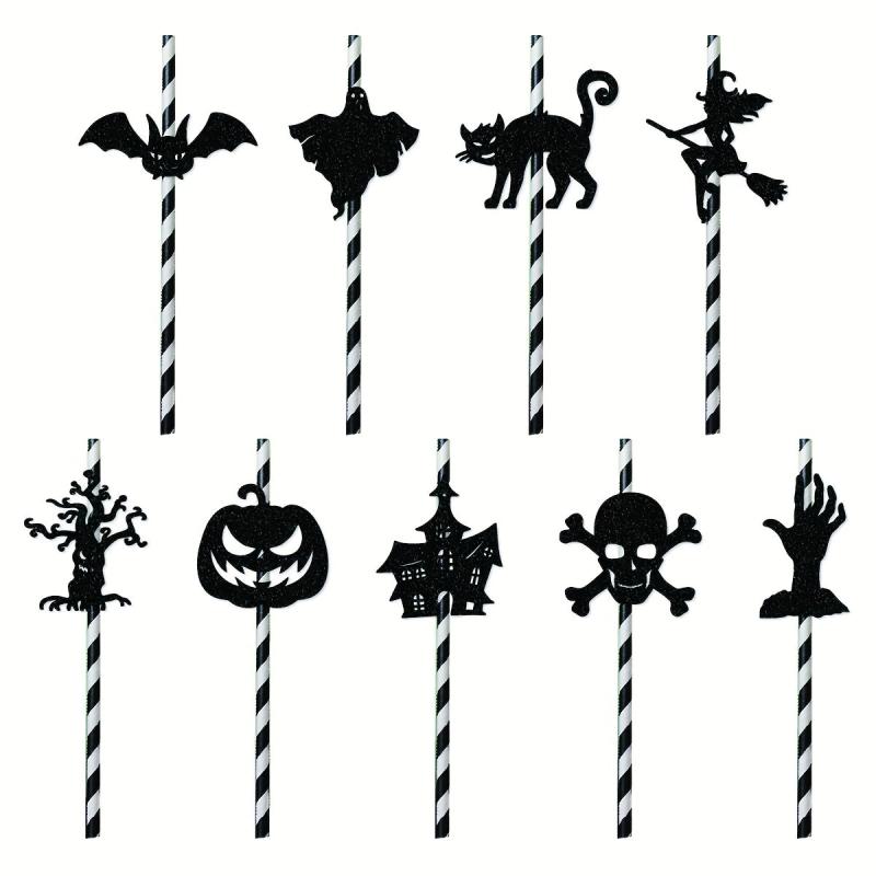 9pcs Halloween Party Decorative Straw Inserts Ghost Skeleton Bat Straw