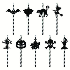 9pcs Halloween Party Decorative Straw Inserts Ghost Skeleton Bat Straw