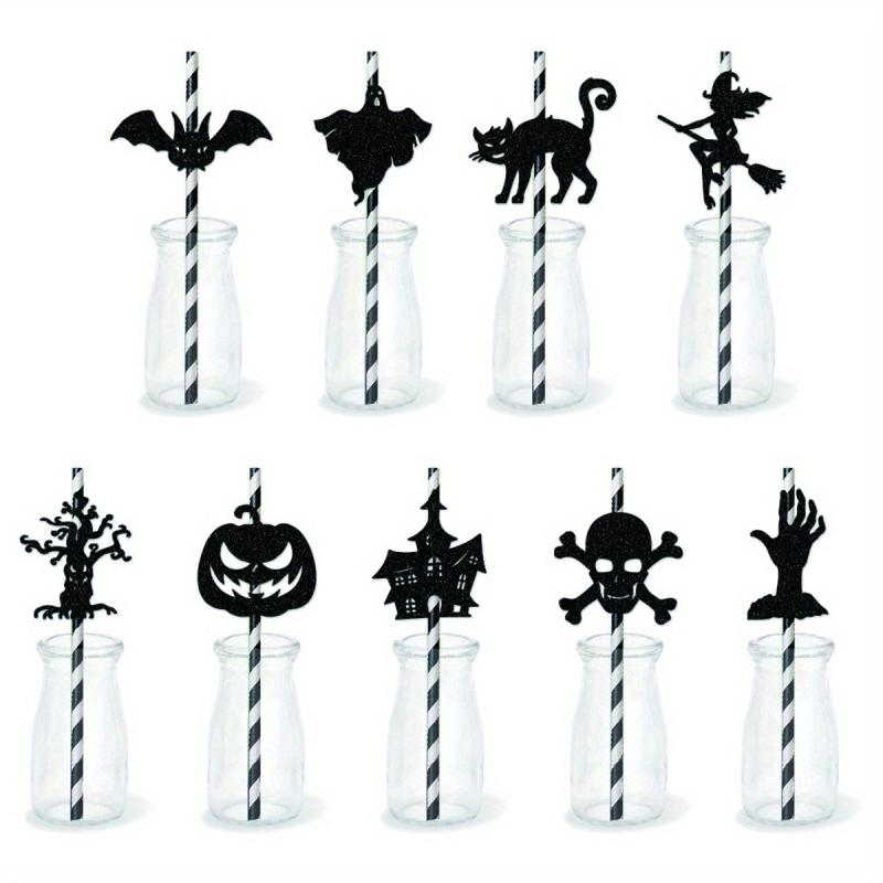 9pcs Halloween Party Decorative Straw Inserts Ghost Skeleton Bat Straw