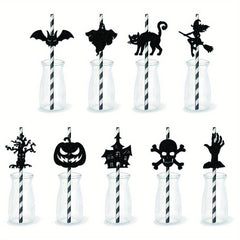 9pcs Halloween Party Decorative Straw Inserts Ghost Skeleton Bat Straw