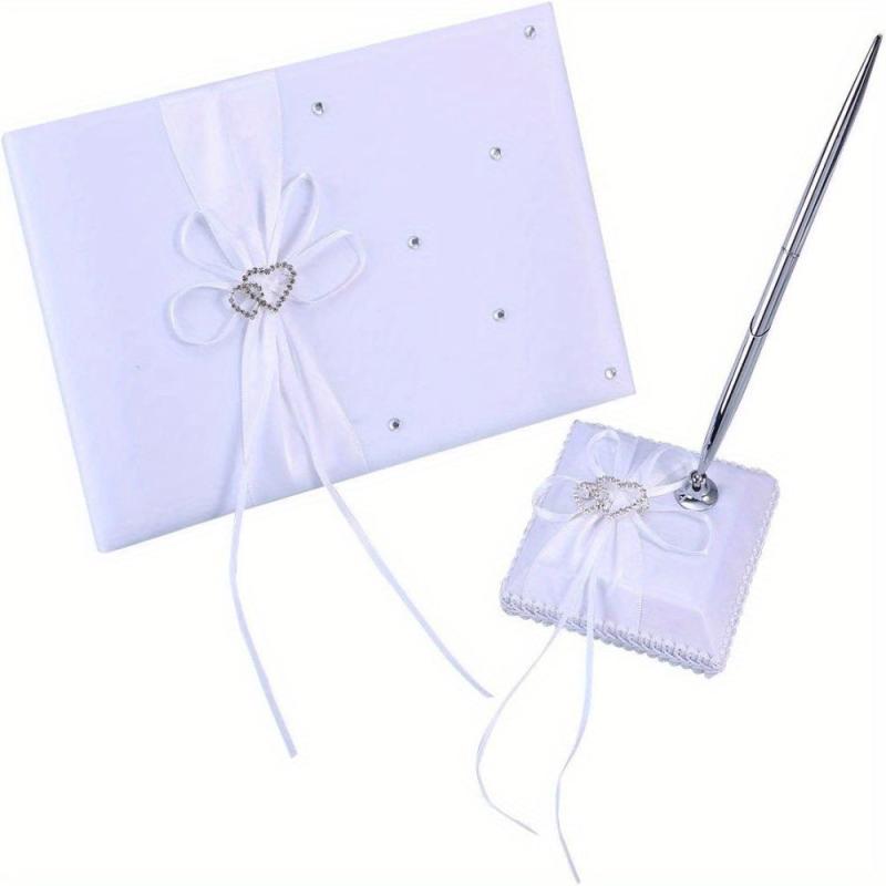 Heart Shaped Guest Book & Pen Holder Set - Rhinestone Decor, Sapphire Purple