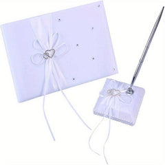 Heart Shaped Guest Book & Pen Holder Set - Rhinestone Decor, Sapphire Purple