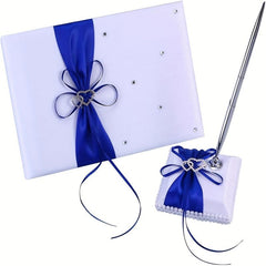 Heart Shaped Guest Book & Pen Holder Set - Rhinestone Decor, Sapphire Purple