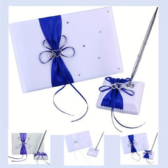 Heart Shaped Guest Book & Pen Holder Set - Rhinestone Decor, Sapphire Purple