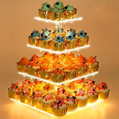 3 4 Tier Acrylic Cupcake Stand with LED Light Holder