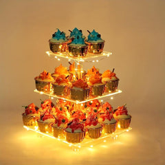 3 4 Tier Acrylic Cupcake Stand with LED Light Holder