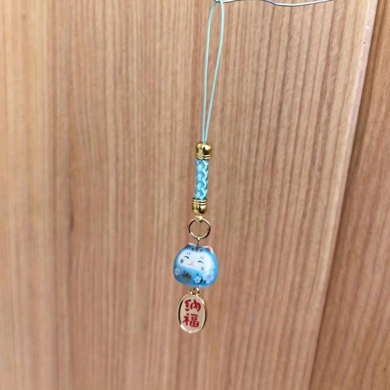 Ceramic Lucky Cat Mobile Pendant Red DIY Phone Chain Bag Accessory