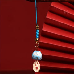 Ceramic Lucky Cat Mobile Pendant Red DIY Phone Chain Bag Accessory
