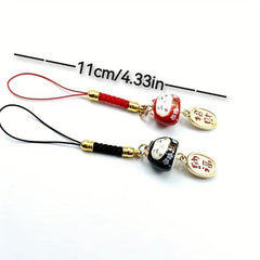 Ceramic Lucky Cat Mobile Pendant Red DIY Phone Chain Bag Accessory