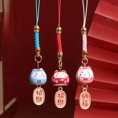 Ceramic Lucky Cat Mobile Pendant Red DIY Phone Chain Bag Accessory
