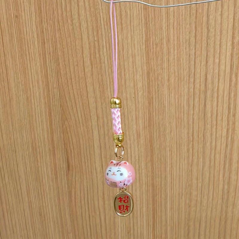 Ceramic Lucky Cat Mobile Pendant Red DIY Phone Chain Bag Accessory