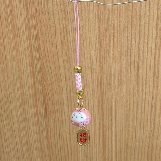 Ceramic Lucky Cat Mobile Pendant Red DIY Phone Chain Bag Accessory