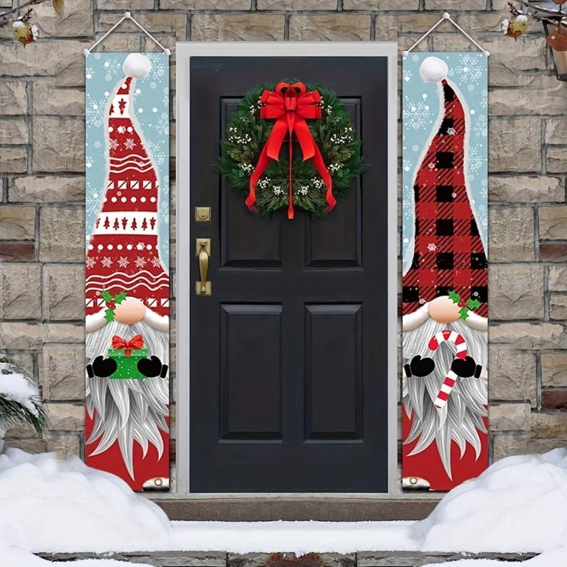 Christmas Gnomes Porch Sign Banners Hanging Decor