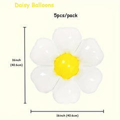 5pcs Daisy Balloons for Baby Shower Wedding Birthday, Stunning Floral Foil Ballo