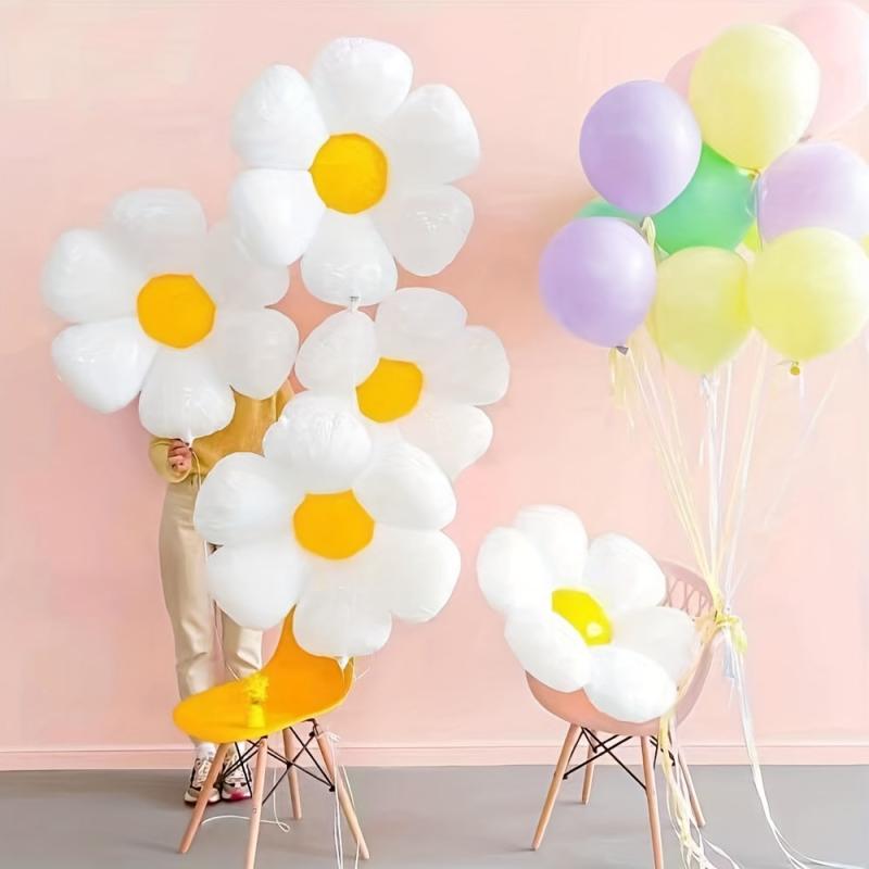 5pcs Daisy Balloons for Baby Shower Wedding Birthday, Stunning Floral Foil Ballo
