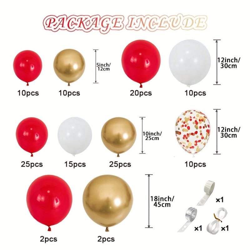 130pcs Red Golden Confetti Balloons Garland Arch Kit for Celebrations