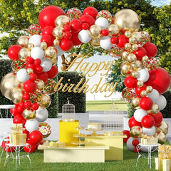 130pcs Red Golden Confetti Balloons Garland Arch Kit for Celebrations