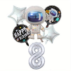 6pcs Outer Space Astronaut Rocket Theme Balloons Boy Birthday Party Decorations