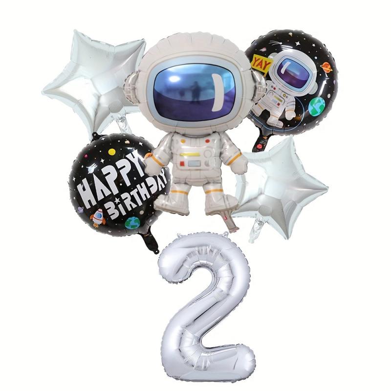 6pcs Outer Space Astronaut Rocket Theme Balloons Boy Birthday Party Decorations