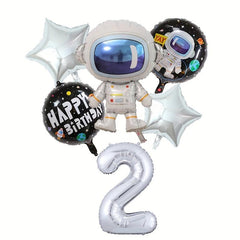 6pcs Outer Space Astronaut Rocket Theme Balloons Boy Birthday Party Decorations