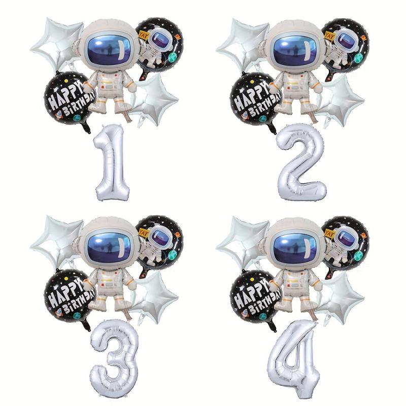 6pcs Outer Space Astronaut Rocket Theme Balloons Boy Birthday Party Decorations