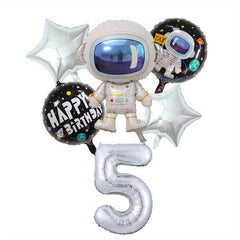 6pcs Outer Space Astronaut Rocket Theme Balloons Boy Birthday Party Decorations