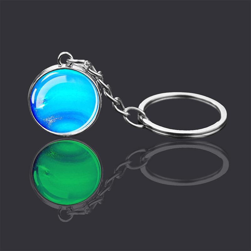 Luminous Solar System Planets Universe Keychain Double sided Glass Ball