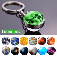 Luminous Solar System Planets Universe Keychain Double sided Glass Ball