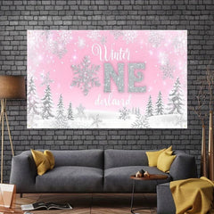 Pink Christmas Banner Winter Wonderland Background