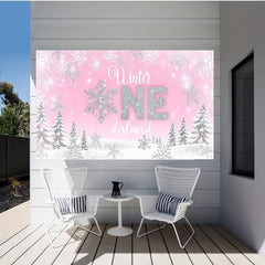 Pink Christmas Banner Winter Wonderland Background