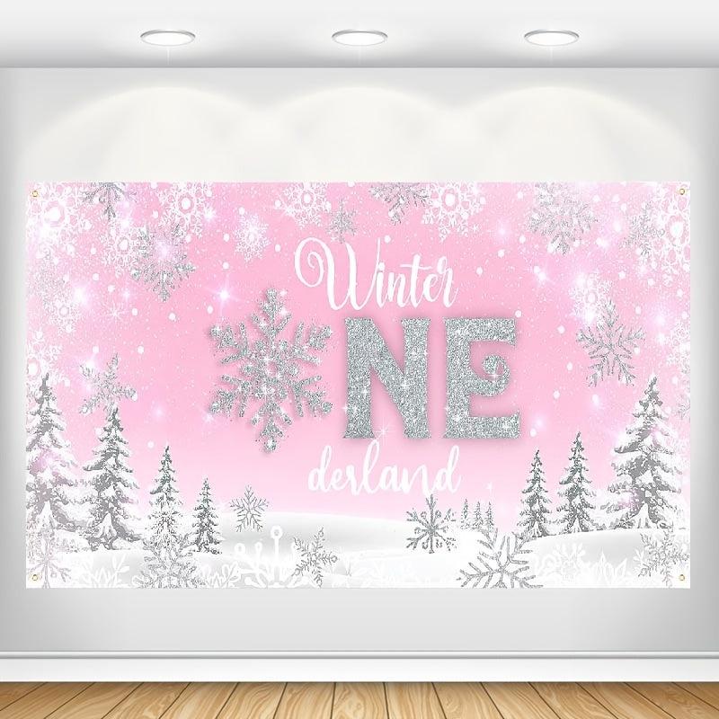 Pink Christmas Banner Winter Wonderland Background