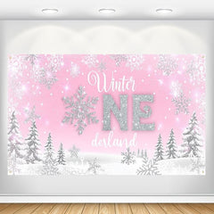 Pink Christmas Banner Winter Wonderland Background