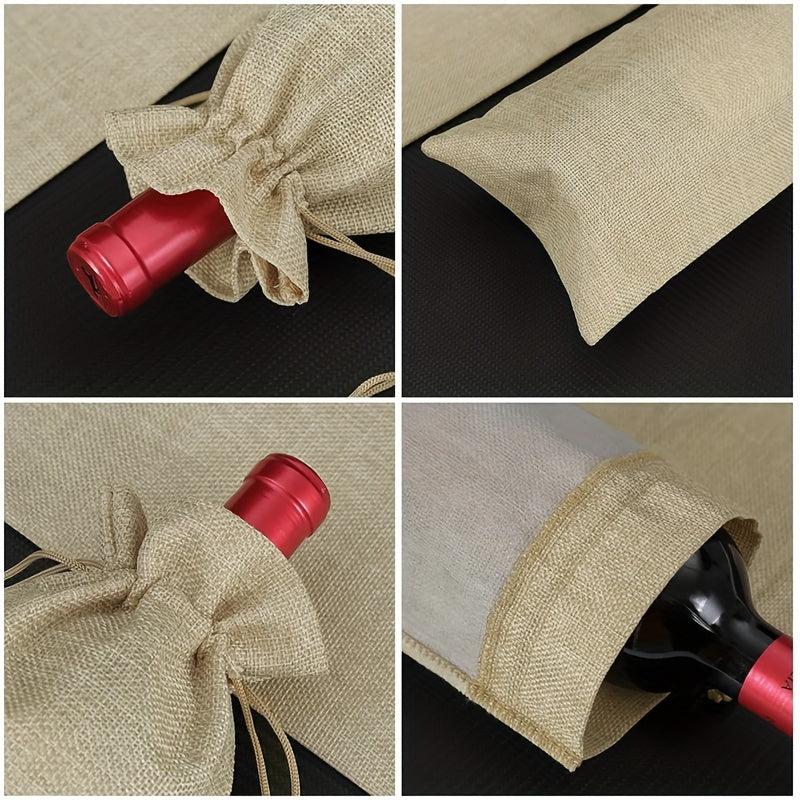 12pcs Linen Cloth Wine Bottle Bag Gift Packaging Bag with Hanging Tag