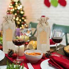 12pcs Linen Cloth Wine Bottle Bag Gift Packaging Bag with Hanging Tag