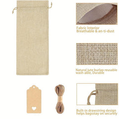 12pcs Linen Cloth Wine Bottle Bag Gift Packaging Bag with Hanging Tag