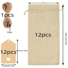 12pcs Linen Cloth Wine Bottle Bag Gift Packaging Bag with Hanging Tag
