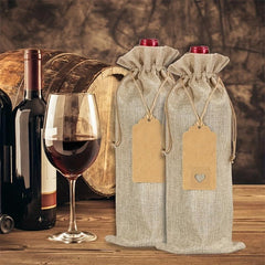 12pcs Linen Cloth Wine Bottle Bag Gift Packaging Bag with Hanging Tag
