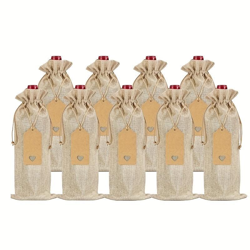 12pcs Linen Cloth Wine Bottle Bag Gift Packaging Bag with Hanging Tag