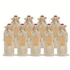 12pcs Linen Cloth Wine Bottle Bag Gift Packaging Bag with Hanging Tag