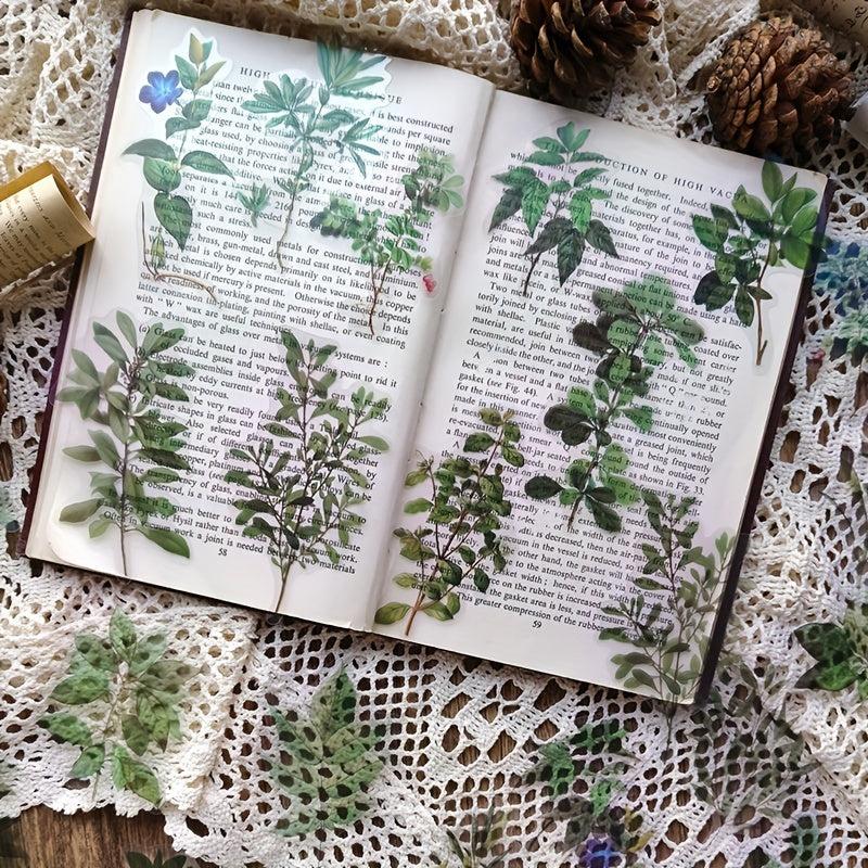 40 Sheets Green Plant Paper Stickers for Decoration Hand Account Notebook