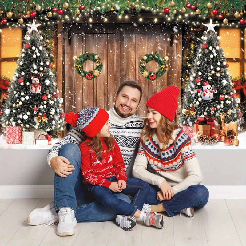 Christmas Barn Wood Door Backdrop Xmas Snow Decor