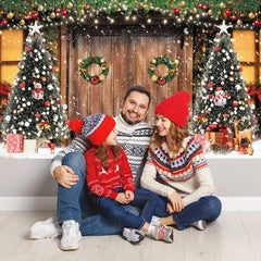 Christmas Barn Wood Door Backdrop Xmas Snow Decor