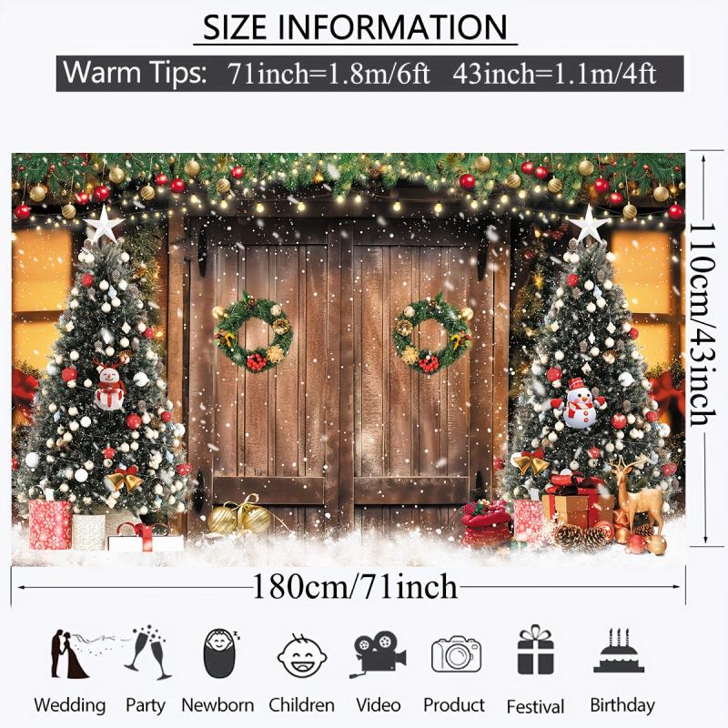 Christmas Barn Wood Door Backdrop Xmas Snow Decor