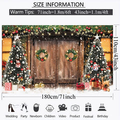 Christmas Barn Wood Door Backdrop Xmas Snow Decor